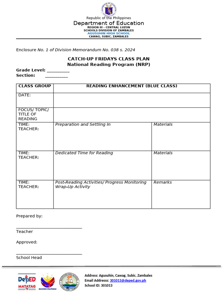 Catch Up Fridays Class Plan | PDF
