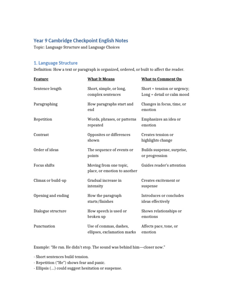 Year 9 English Language Structure Guide | PDF | Ellipsis | Language ...