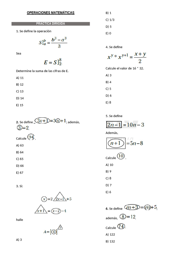Ejercicios de Operaciones Matemáticas | PDF