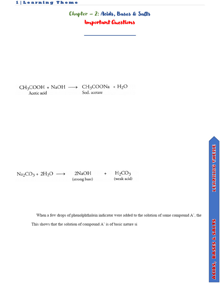 Acids, Bases, and Salts: Key Questions | PDF | Sodium Carbonate | Acid