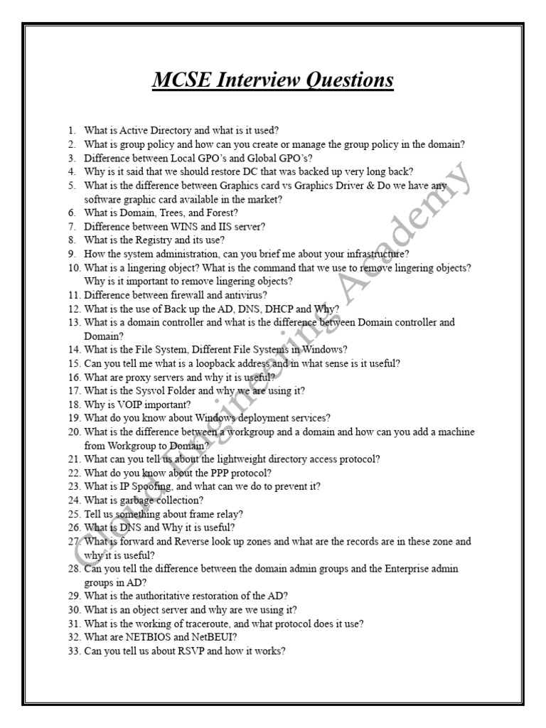 MCSE Interview Questions and Answers | PDF | Computer Networking ...