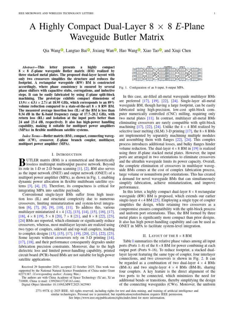 Compact 8x8 E-Plane Butler Matrix Design | PDF | Radio Technology ...