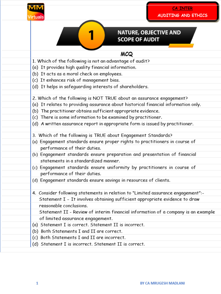 CA Intermediate Auditing MCQs Guide | PDF | Audit | Internal Control