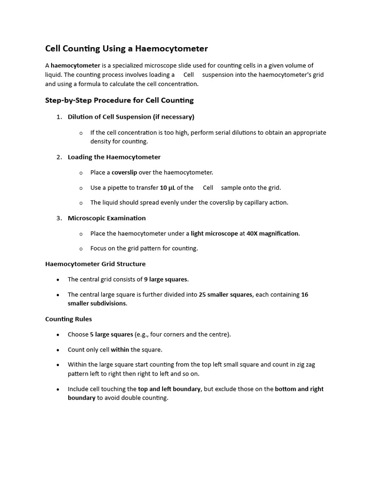 Cell Counting with a Haemocytometer Guide | PDF