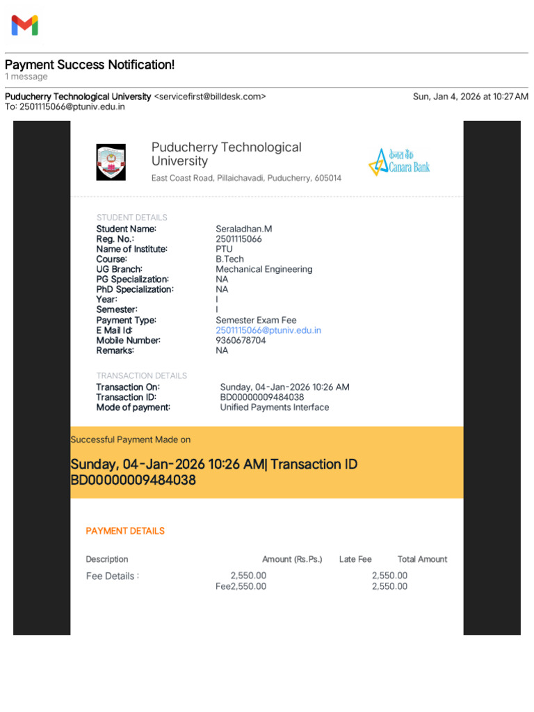 Payment Confirmation for PTU Student | PDF | Payments | Services ...