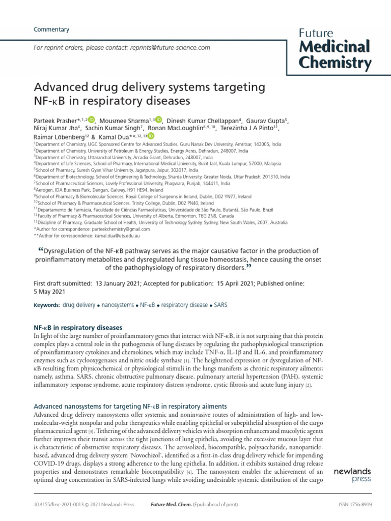 Advanced Drug Delivery Systems Targeting | PDF | Nf κb | Respiratory ...