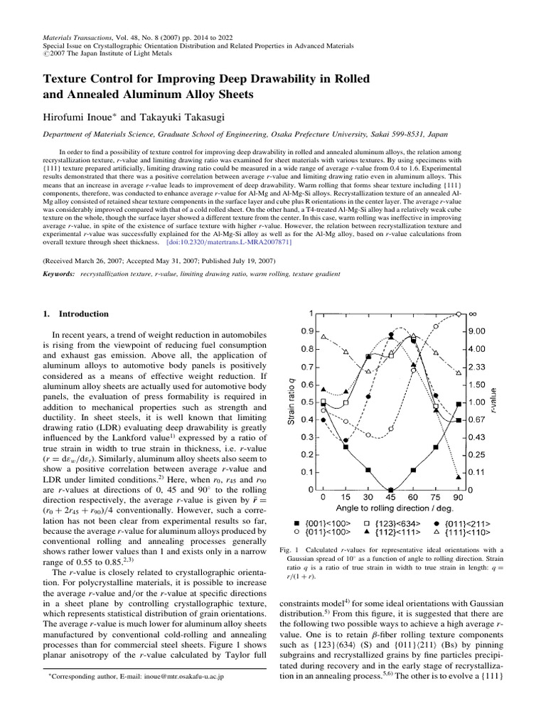 Texture Control For Improving Deep Drawability in Rolled and Annealed ...