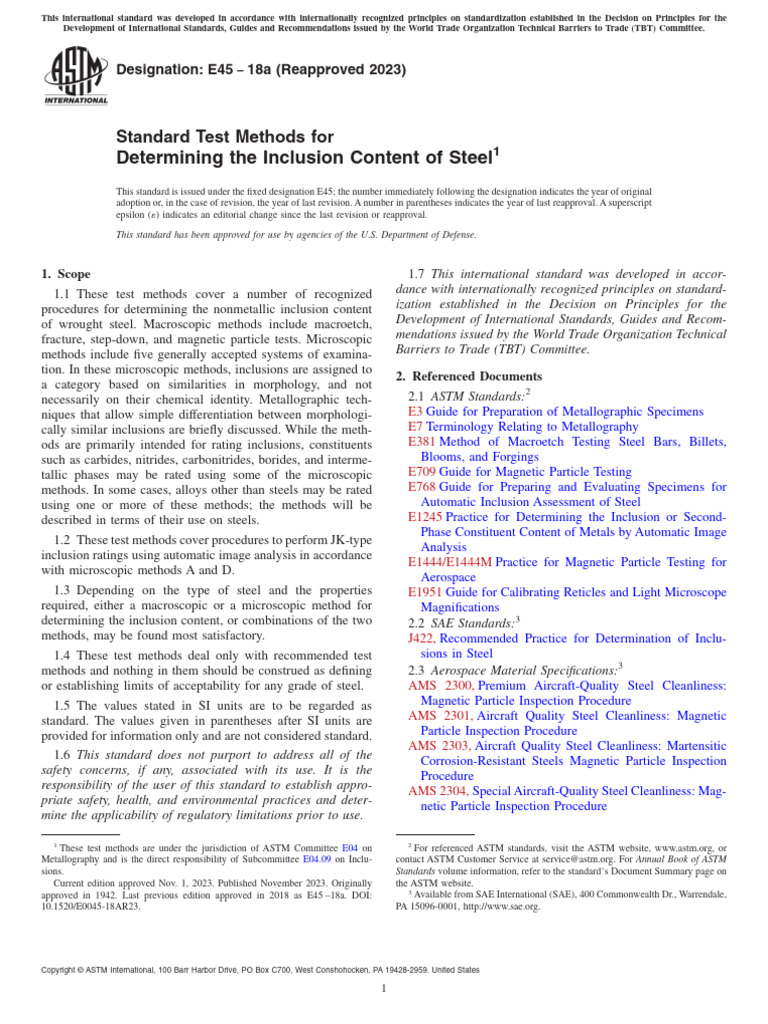 Steel Inclusion Content Testing Standards | PDF | Steel | Forging
