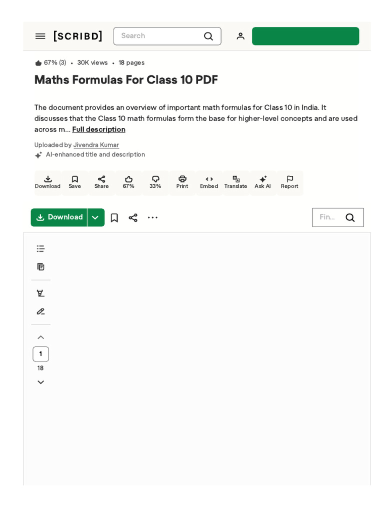 Class 10 Math Formulas Overview | PDF