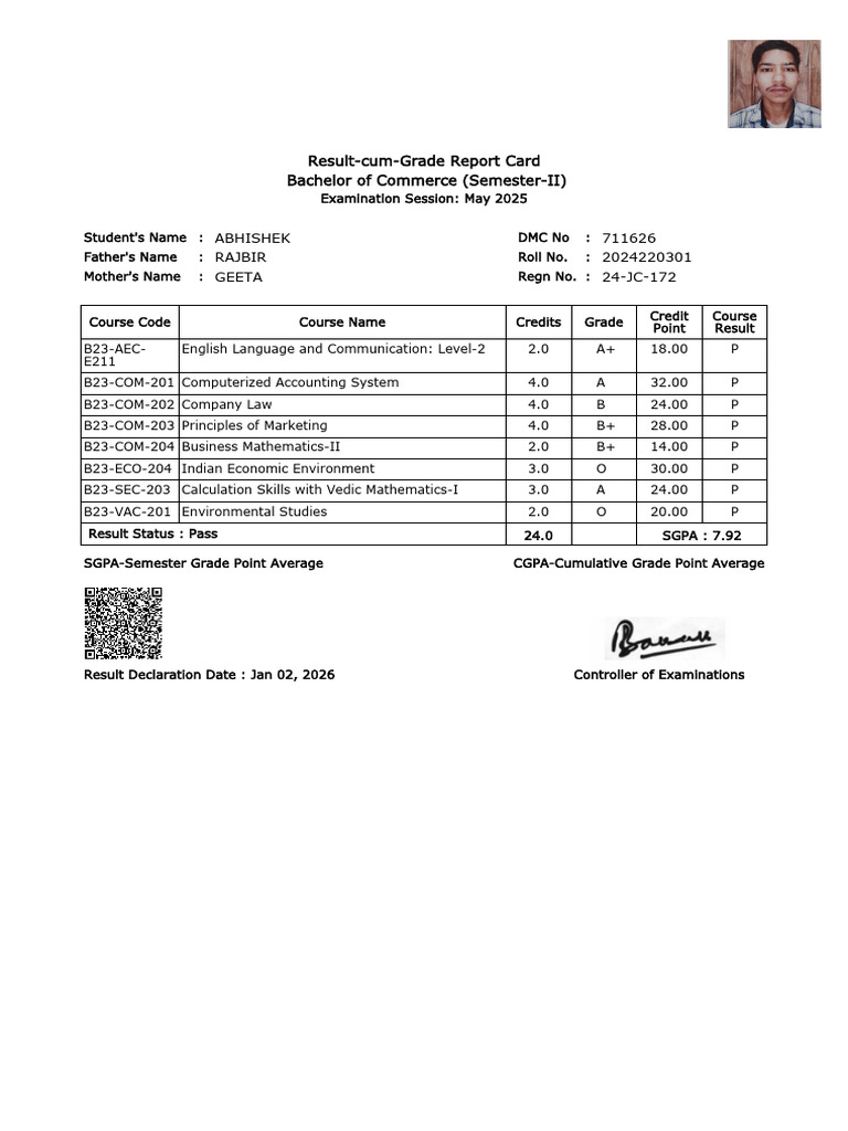 B.Com Semester-II Result Report 2025 | PDF | Business | Economies