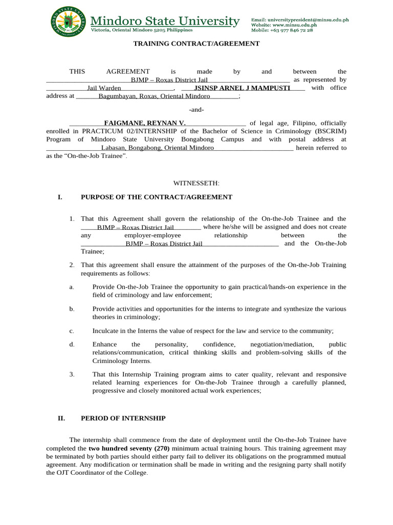 Training Contract Faigmane | PDF | Notary Public
