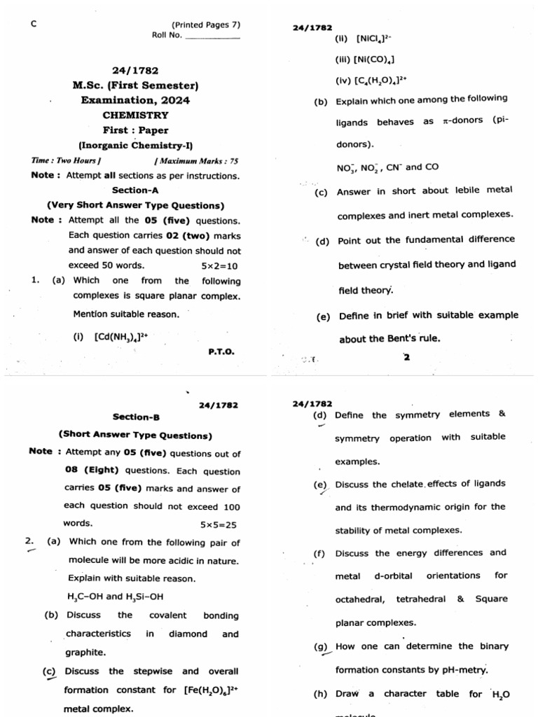 Msc 1 Sem Chemistry p1 Inorganic Chemistry 1 1782 2024 | PDF