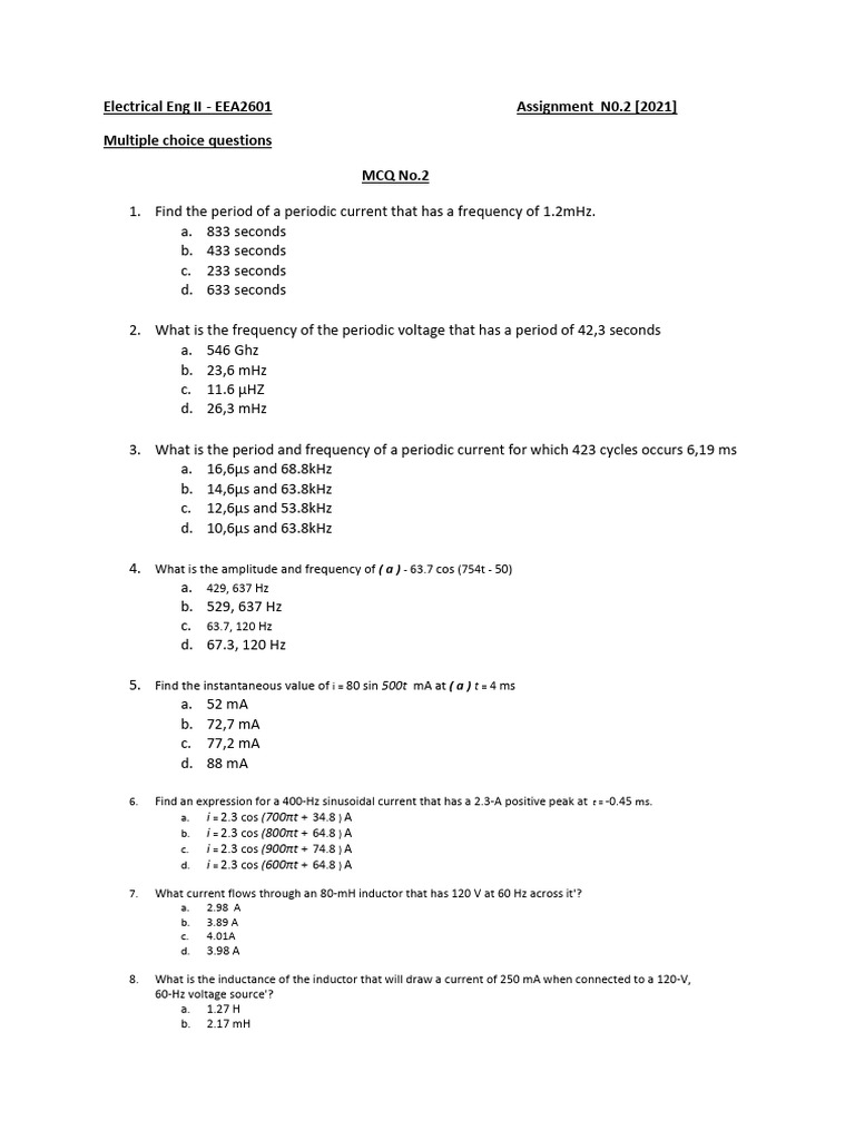 EEA2601 - 2021 - Assignment No.2 MCQ | PDF | Quantity | Physical Quantities