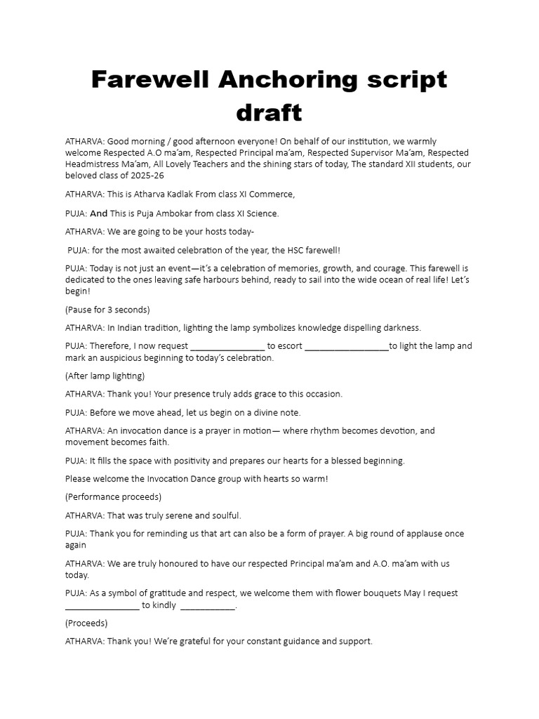 HSC Farewell Ceremony Anchoring Script | PDF