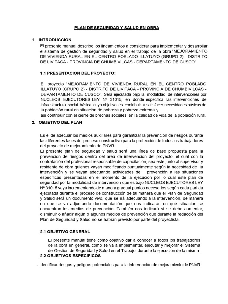 Plan de Seguridad - Ne-Cus-22b | PDF | Seguridad y salud ocupacional ...
