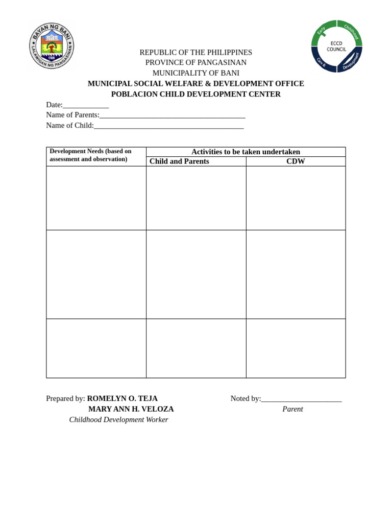 Child Development Assessment Form | PDF