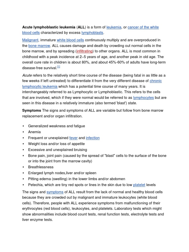 Overview of Acute Lymphoblastic Leukemia | PDF | Leukemia | Bone Marrow