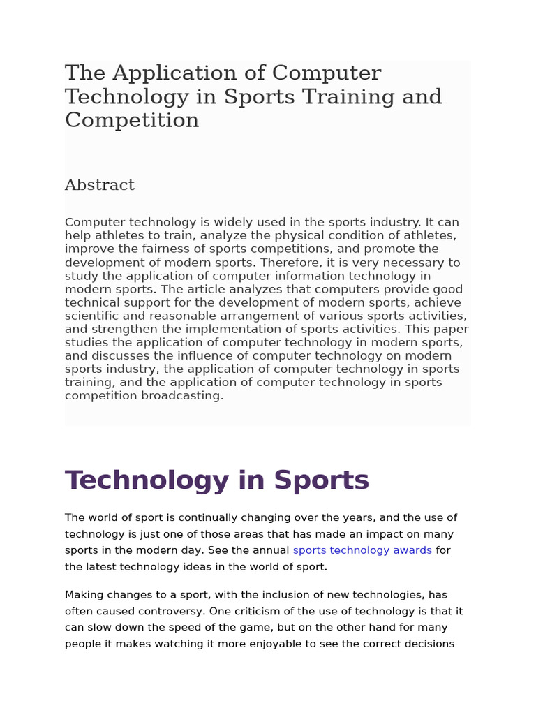Computer Technology in Sports Training | PDF | Sports | Referee