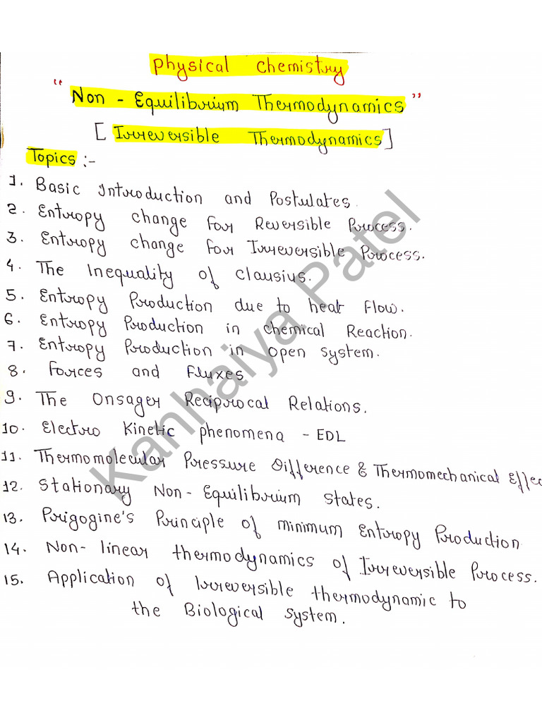 Non Equilibrium Thermodynamics Physical Chemistry | PDF