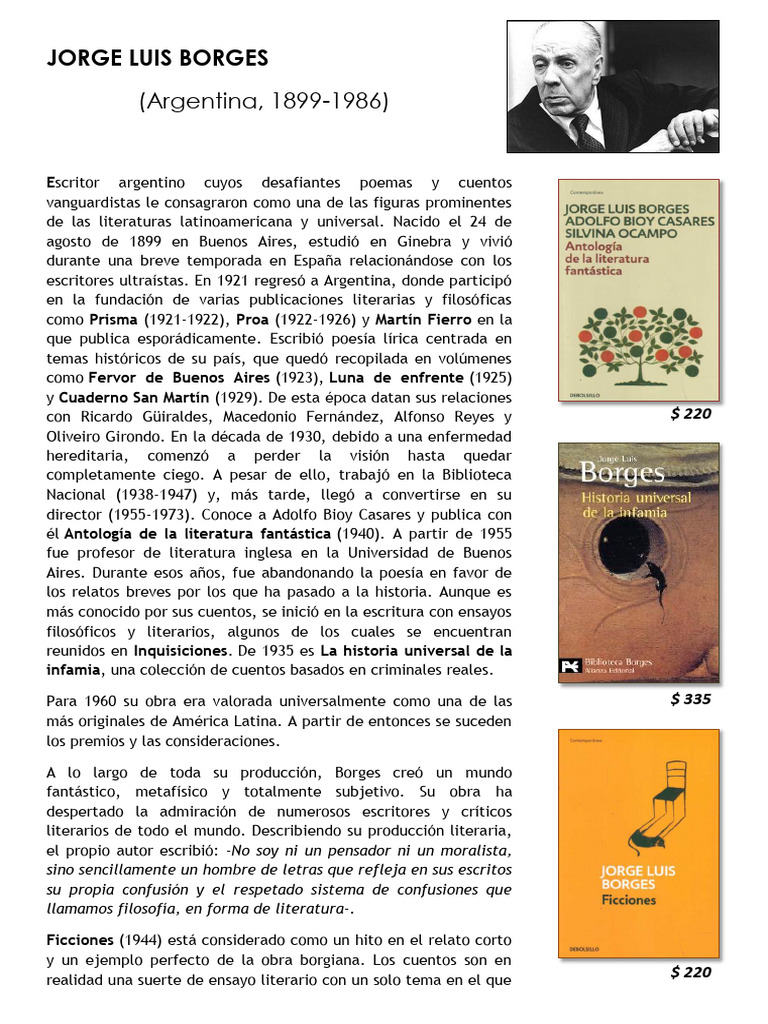 Vida y obra de Jorge Luis Borges | PDF