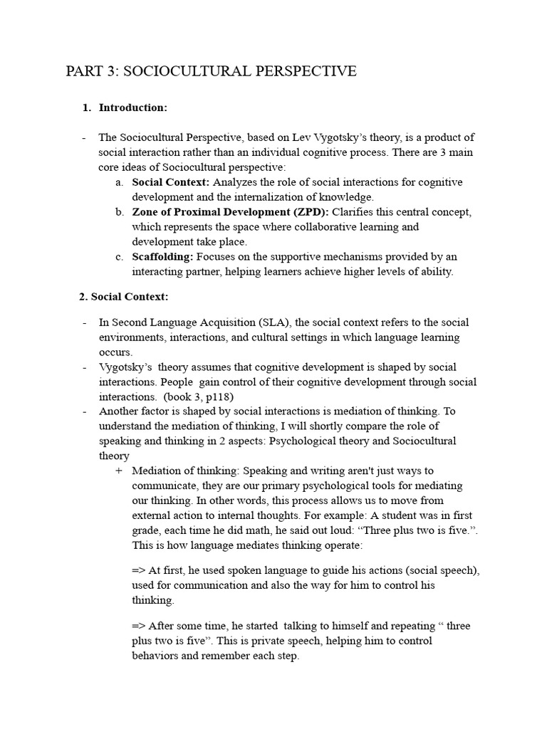 Sociocultural Perspective in SLA | PDF | Second Language Acquisition ...
