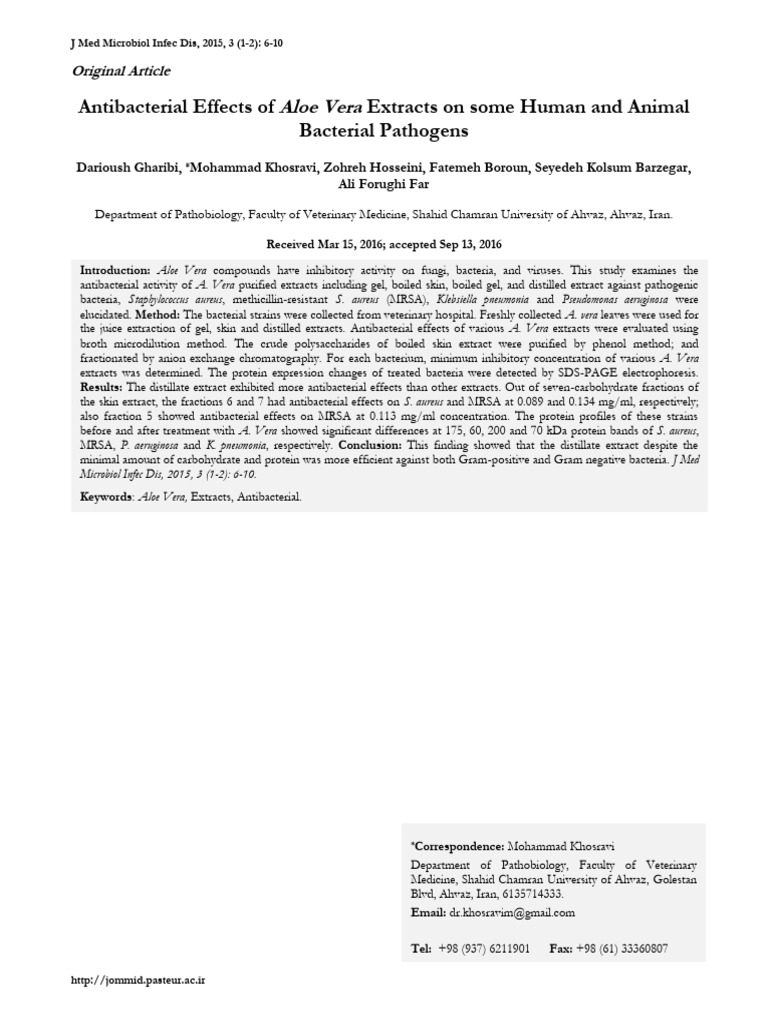 Antibacterial Effects of Aloe Vera Extracts | PDF | Staphylococcus ...