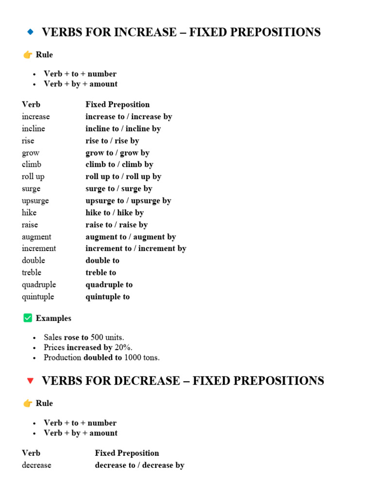 Verbs for Increase and Decrease Usage | PDF