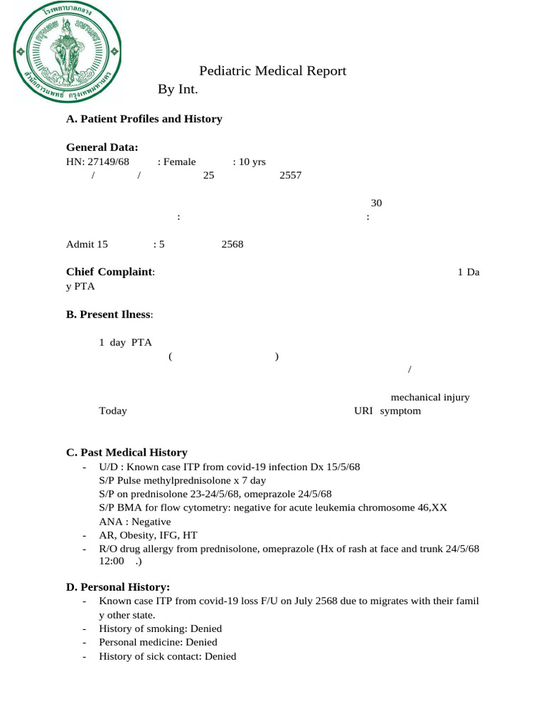 Pediatric Medical Report | PDF