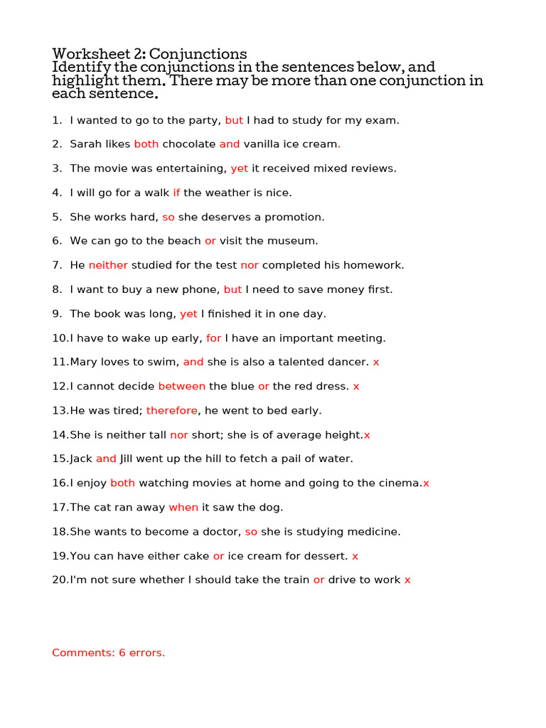 Conjunctions Identification Worksheet | PDF