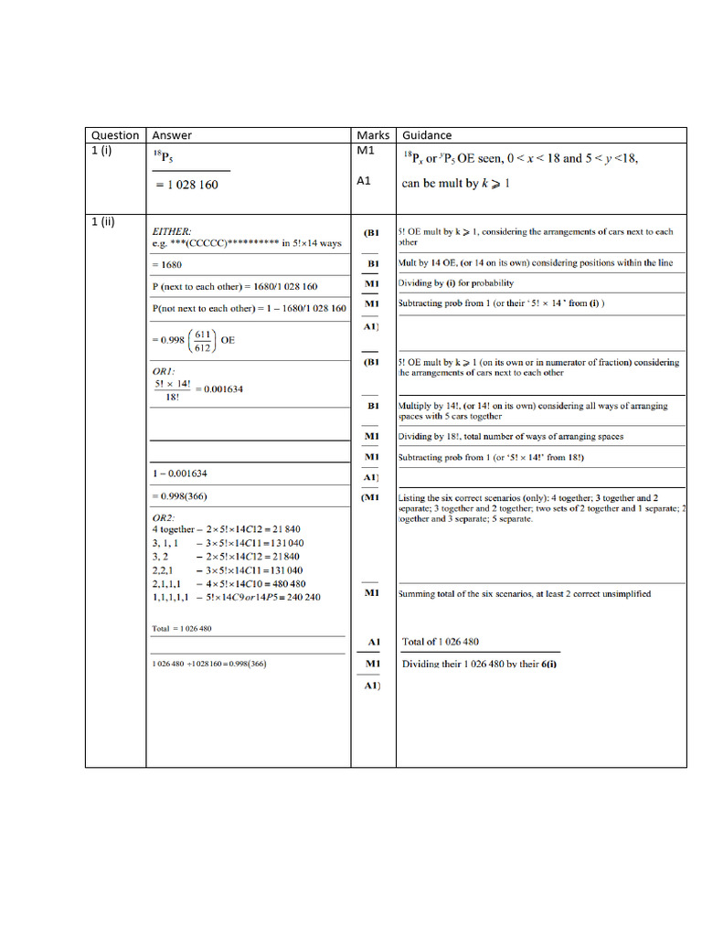 Math Exam Solutions and Marking Guide | PDF