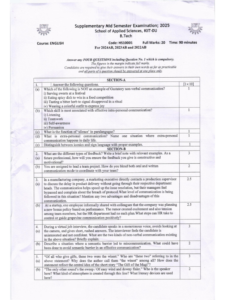 QP Supplementary Mid Sem | PDF