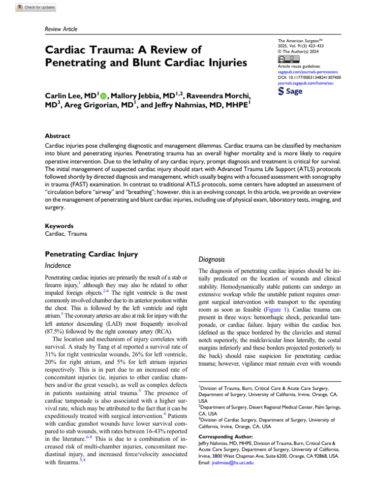 Lee Et Al 2024 Cardiac Trauma A Review of Penetrating and Blunt Cardiac ...