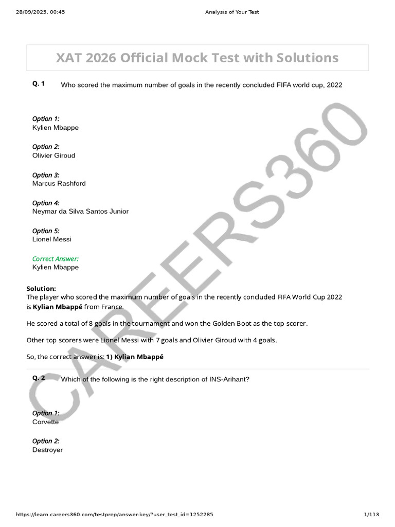 XAT 2026 Official Mock Test With Solutions - 1766202004794 | PDF