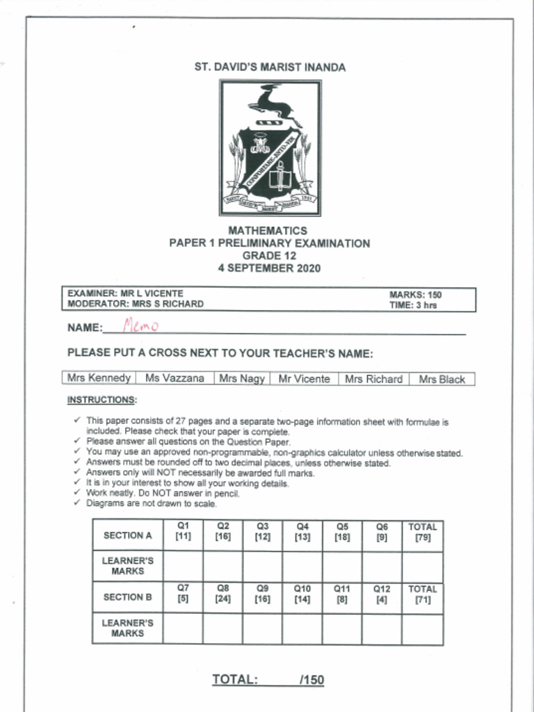 Prelim Paper 1 2020 Sdmi Memo | PDF