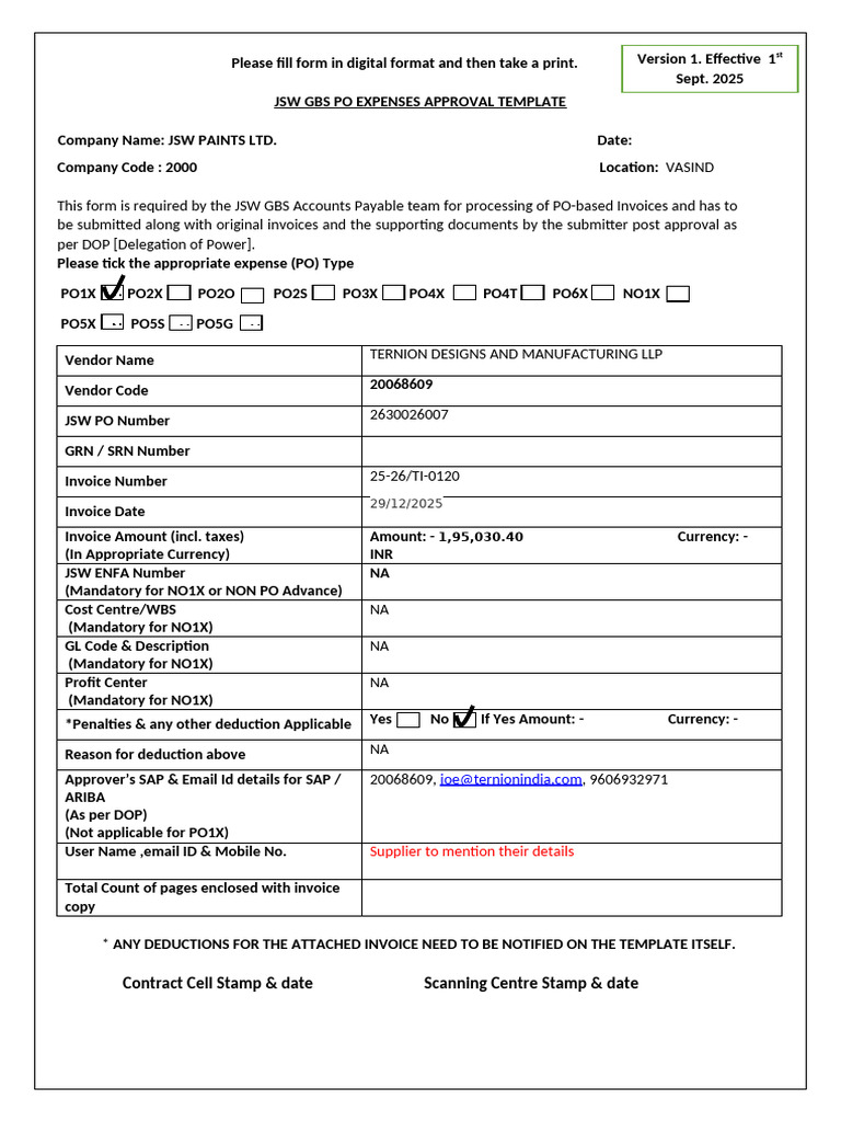 JSW GBS PO Expenses Approval Form | PDF
