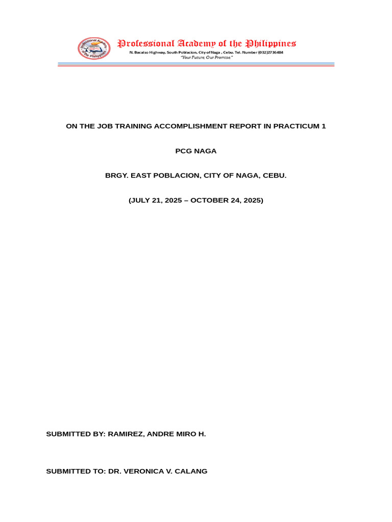 OJT Accomplishment Report: PCG Naga | PDF | Coast Guard