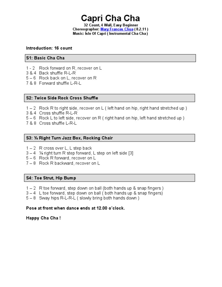 Capri Cha Cha Line Dance Steps | PDF | Social Science
