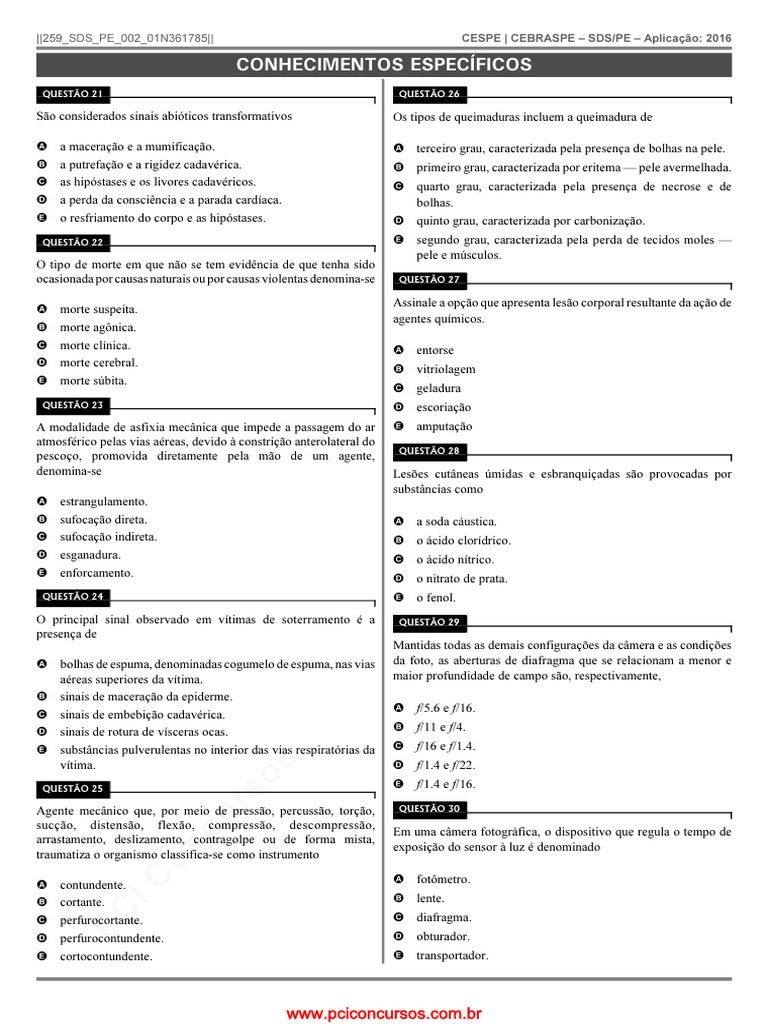 Questões de Conhecimentos Específicos CESPE 2016 | PDF | Concentração