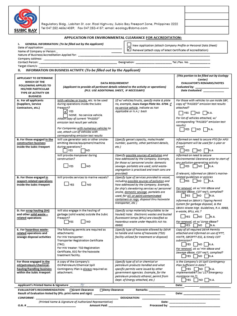 Environmental Clearance Application Form | PDF | Human Impact On The ...