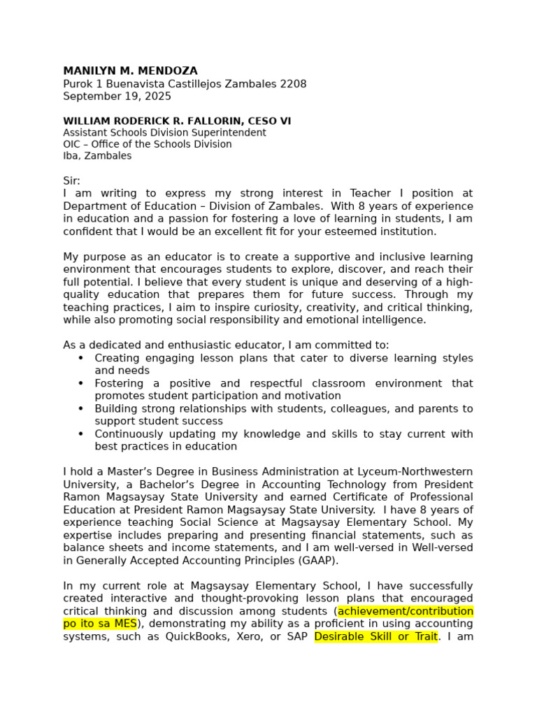 Letter-Of-Intent RECLASS To T4 | PDF | Teachers | Cognition