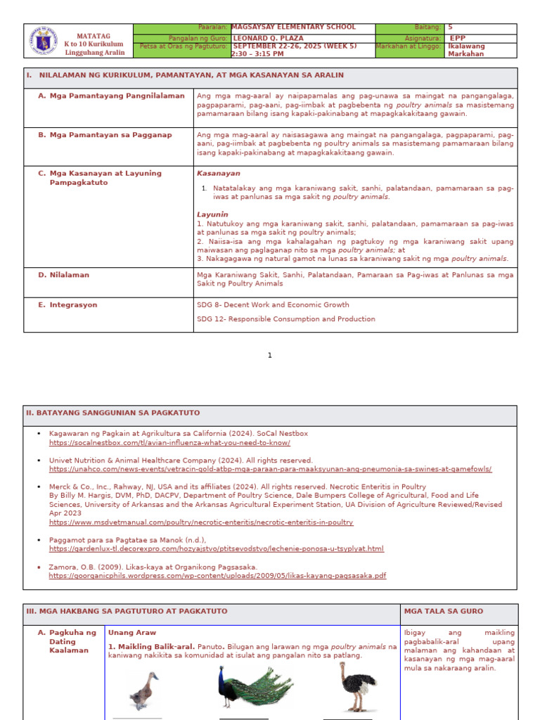 DLL Matatag - Epp 5 q2 w5 | PDF