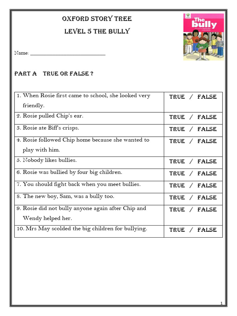 Oxford Story Tree Level 5 The Bully: Part A True OR False ? | PDF