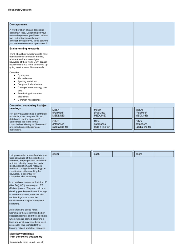 Concept Table For Systematic Searching - Word | PDF | Pub Med ...