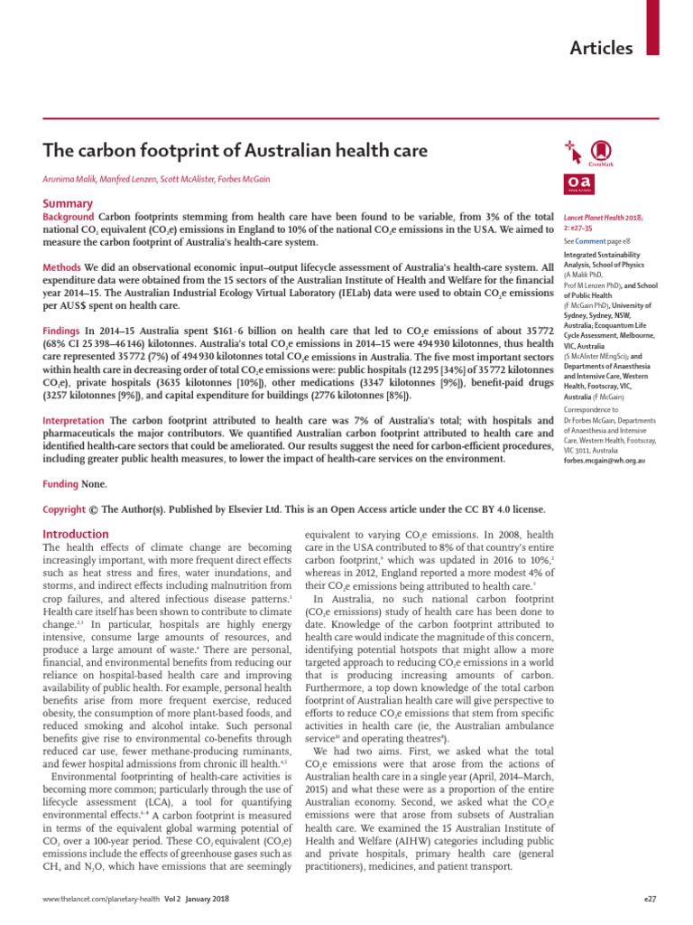 Carbon Footprint of Australian Healthcare | PDF | Life Cycle Assessment ...