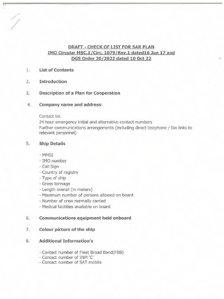 SAR Plan Checklist and Guidelines | PDF