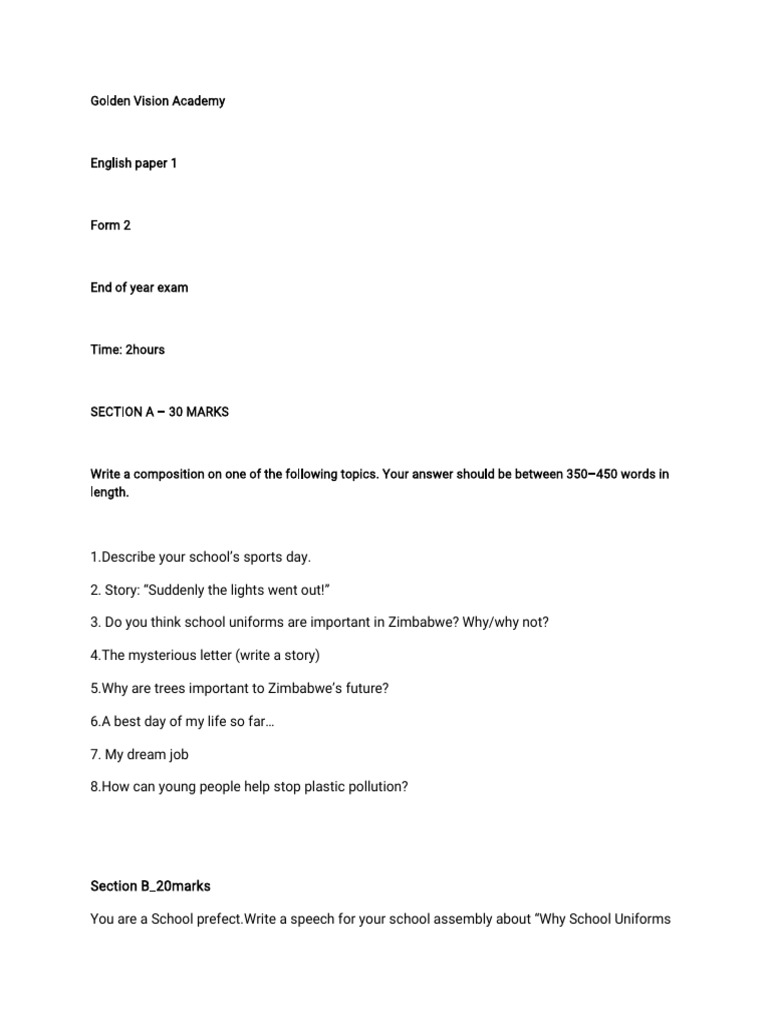 Form1, English Paper 1 | PDF