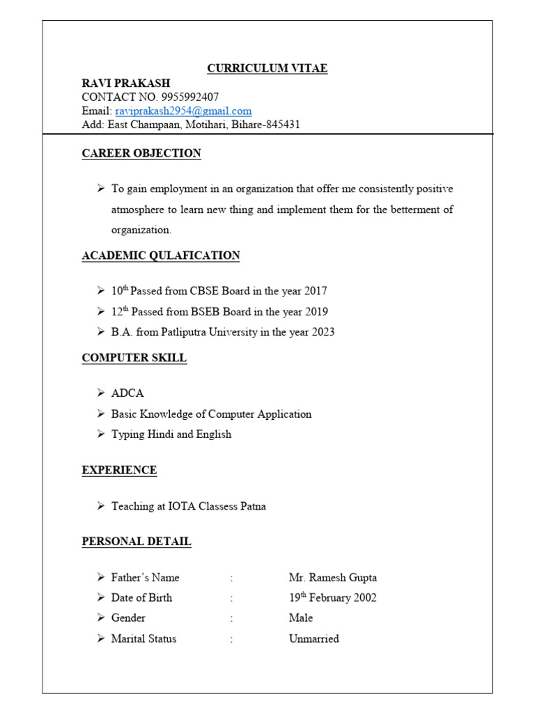 Ravi Prakash Curriculum Vitae | PDF