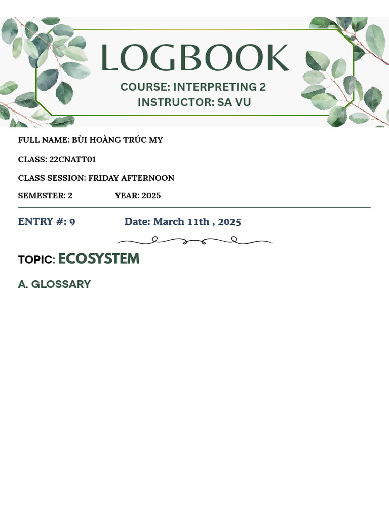 Logbook: Course: Interpreting 2 Instructor: Sa Vu | PDF | Foods | Cell ...