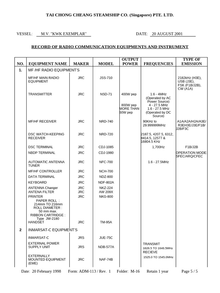 Radio Equipment Record for KWK Exemplar | PDF | High Frequency | Very ...