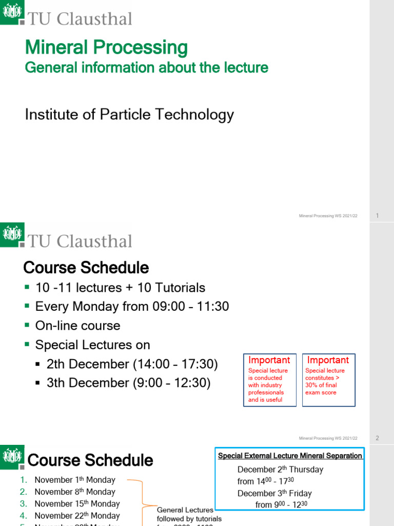 Mineral Processing Course Overview 2021/22 | PDF | Ore | Mill (Grinding)
